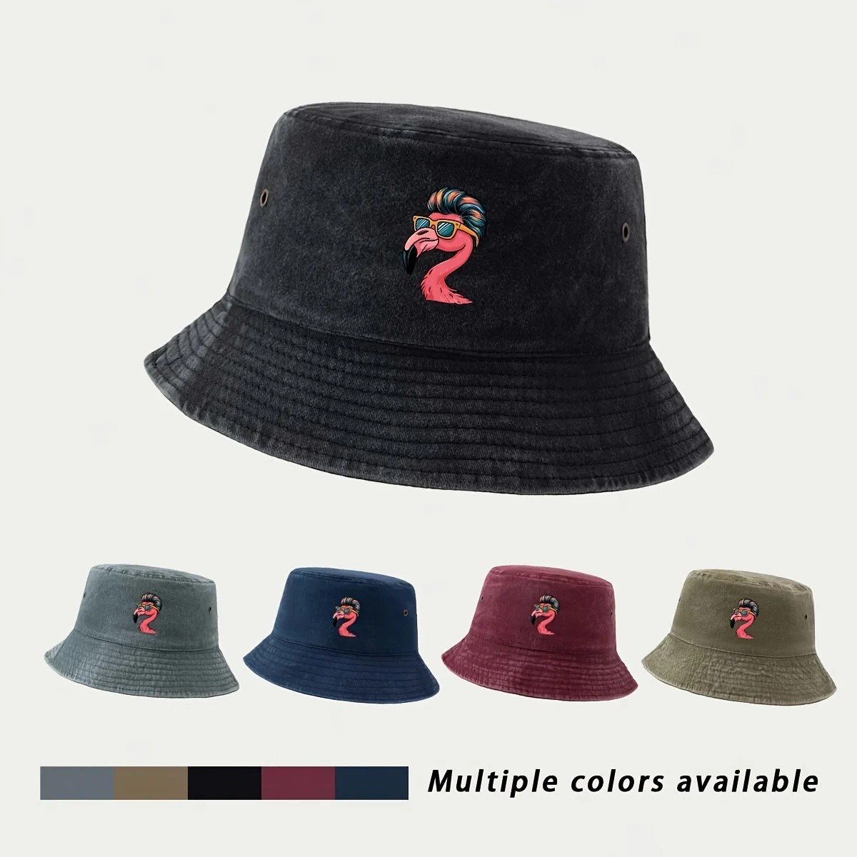 High-Quality Vintage Glasses Hair Style Flamingo Printed Pattern Fisherman Hat Fishing Lure Regular Fishing Hat Foldable Storage