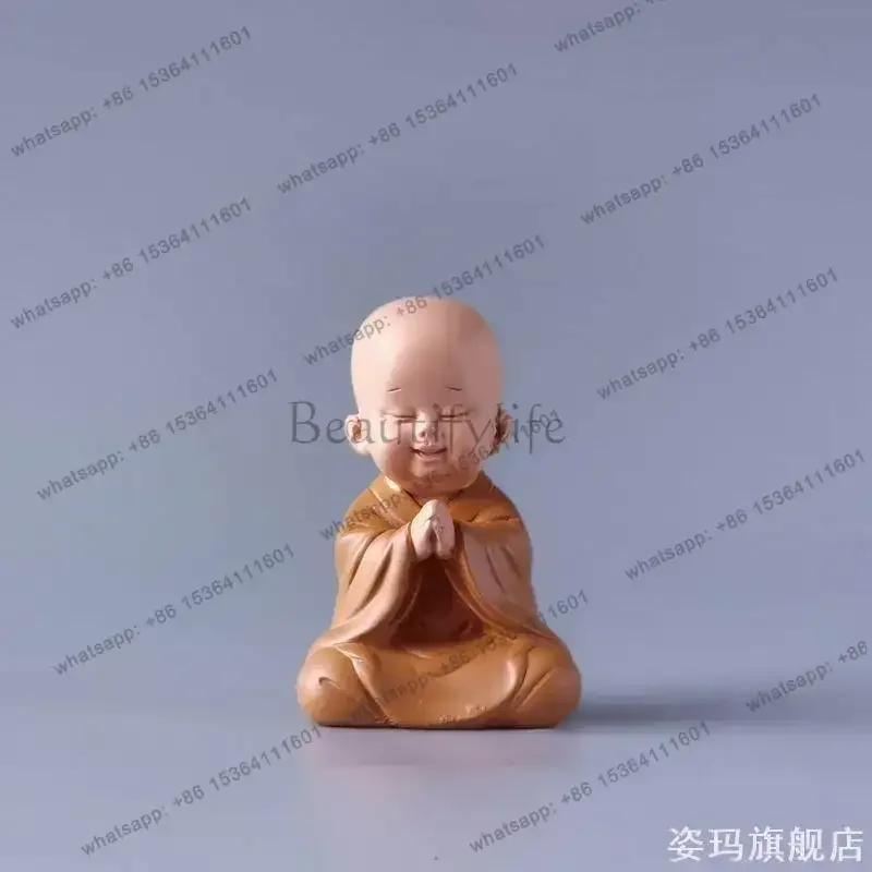 PG   huineng little monk zen ornament laughing buddha samgha doll small statue maitreya   bonsai figure mini decoration view 4