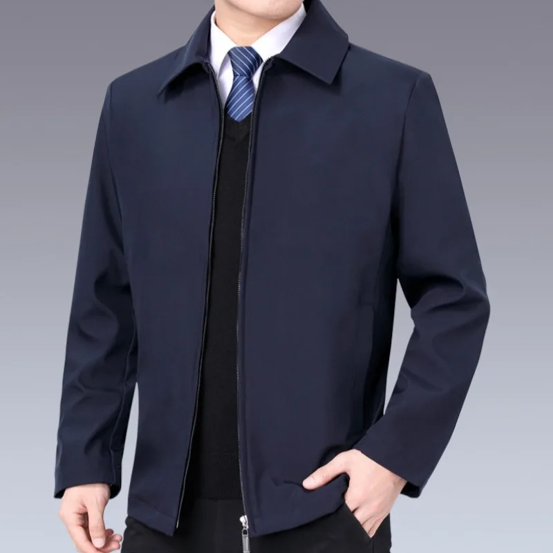 Men Classic Lapel Collar Zip Up Business Jacket,Solid Color Casual Office Coat Full Lightweight Formal Outerwear Male Business