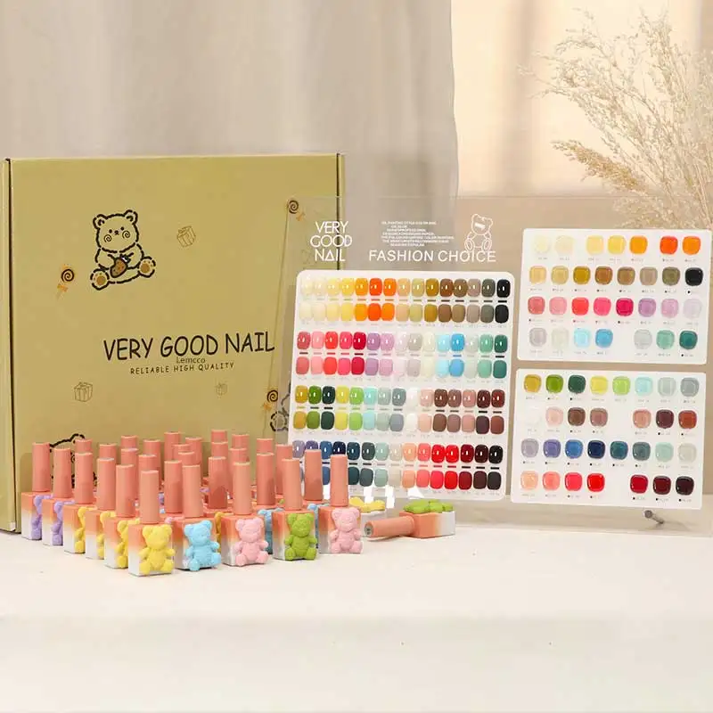 Lemcco Bärenflasche, 60 Farben, Gel-Nagellack-Set, 15 ml, Nagelgel-Set mit Farbdisplay-Karte, Großhandel, SoakOff UV-LED-Gel-Nagelkunst-Salon