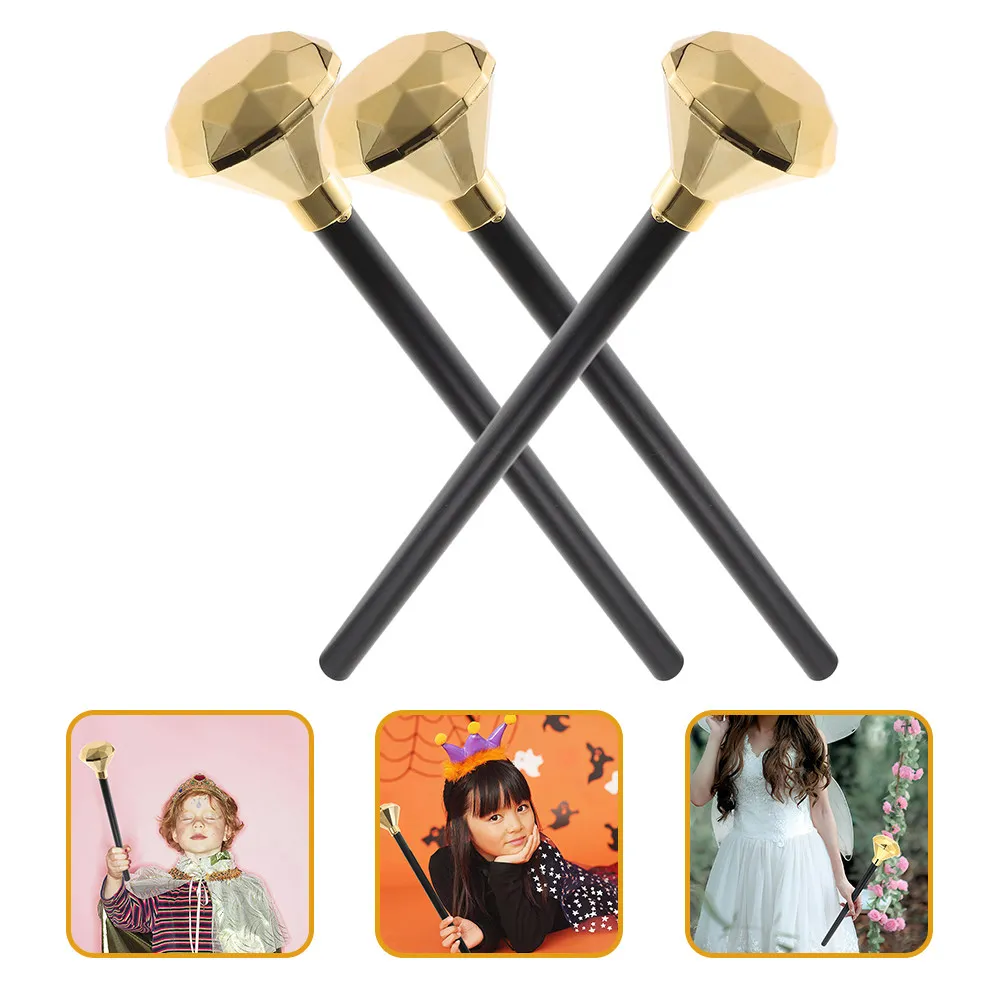 3Pcs Diamond Scepter Plastic King Costume Prop for Halloween Birthday Stage Performance Cosplay Scepter Prop Role Playing