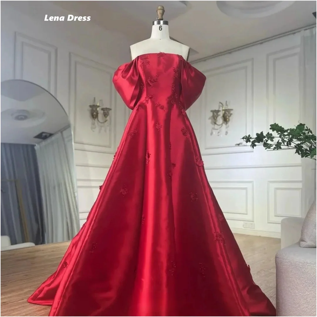 

Lena Custom Made Luxurious Women's Evening Dresses for Formal Occasions Off the Shoulders Satin Dress Women Elegant Party Red