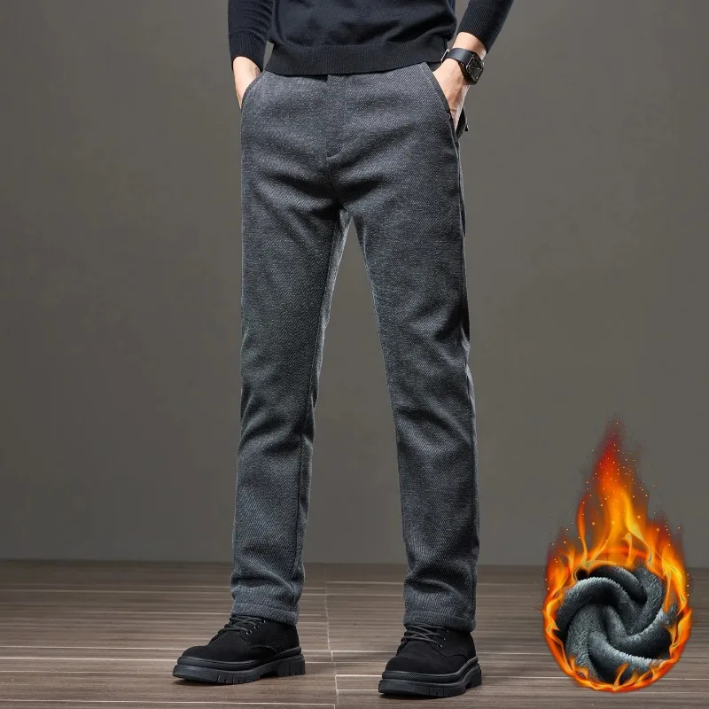 

Winter Men Thick Chenille Fleece Pants Warm Straight Stretchy Velvet Comfortable Trousers Casual Slim Fit Male Plush Pants