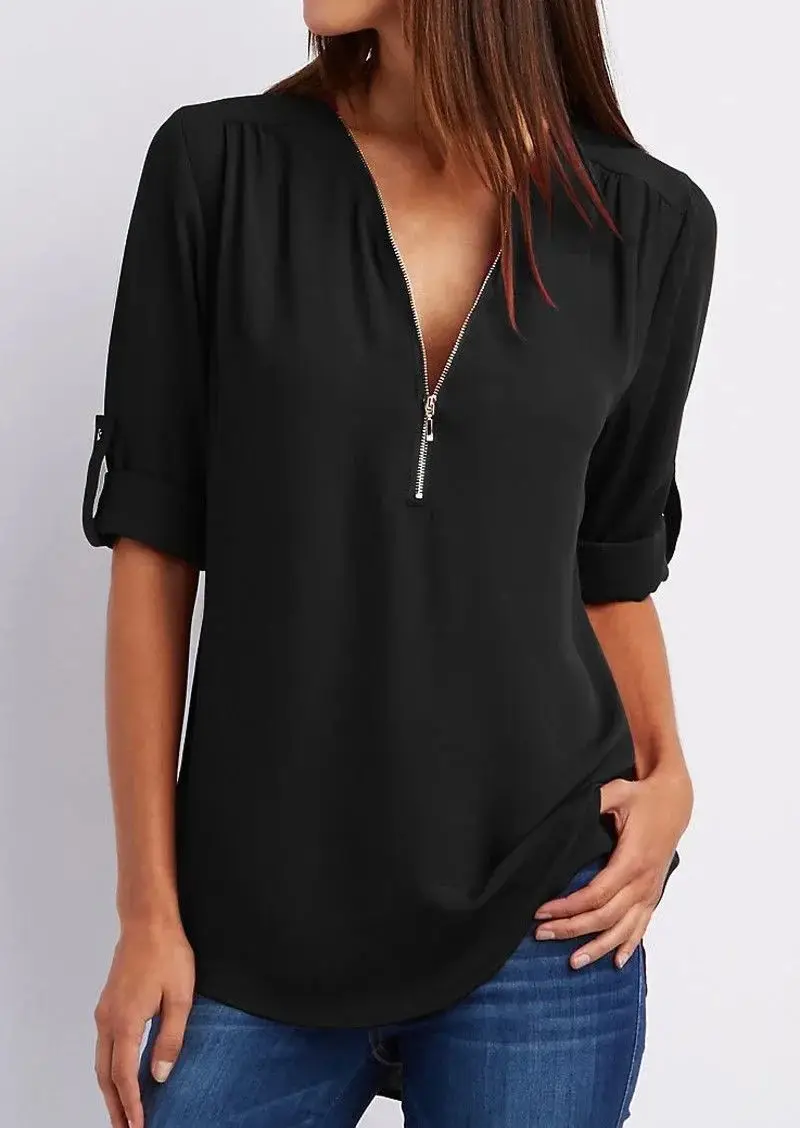 Verão feminino legal solto irt profundo v ne chiffon blusa casual sle casual solto ajuste chiffon topo para mulher