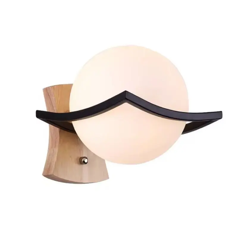 Vintage Modern Wall Sconce Lighting Fixture with Glass Globe, Wooden / Metal Base, Wall Lamp for Bedroom Bathroom Hallway