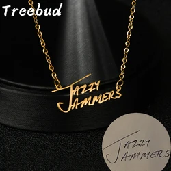 Treebud Custom Handwriting Signature Name Necklace Stainless Steel Personalized Handmade Nameplate Pendant for Women Men Jewelry