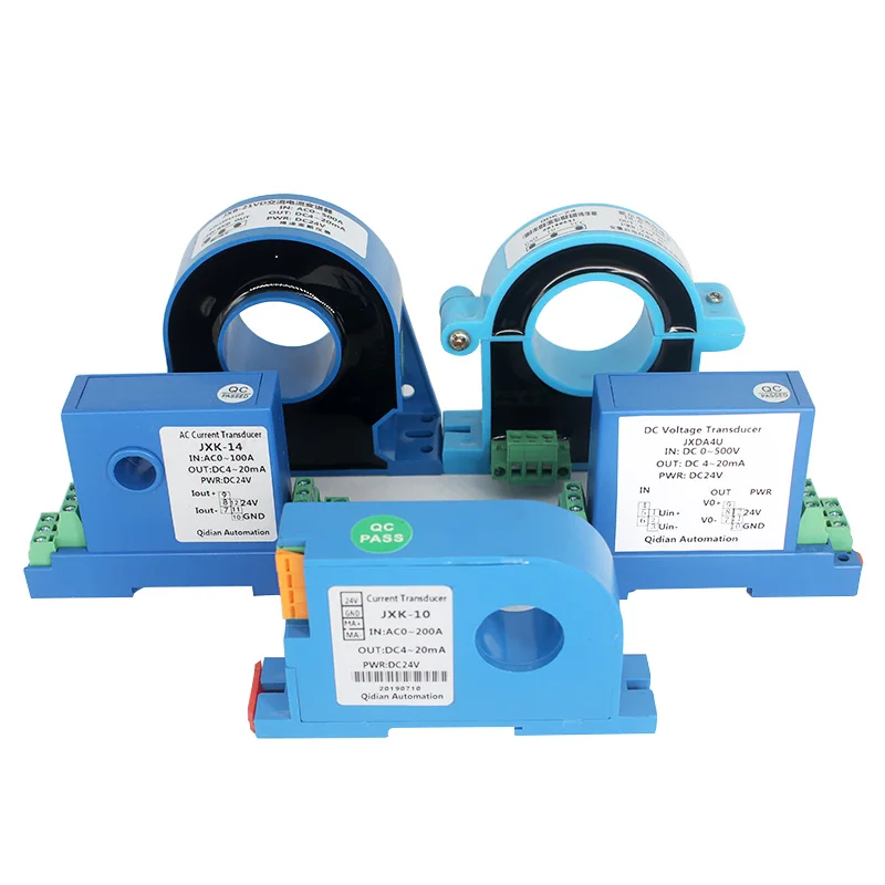 

AC 50A 100A 200A 500A open loop transmitter Hall current sensor transducer with 4-20mA 0-5V 0-10V analogy signal output JXK-10