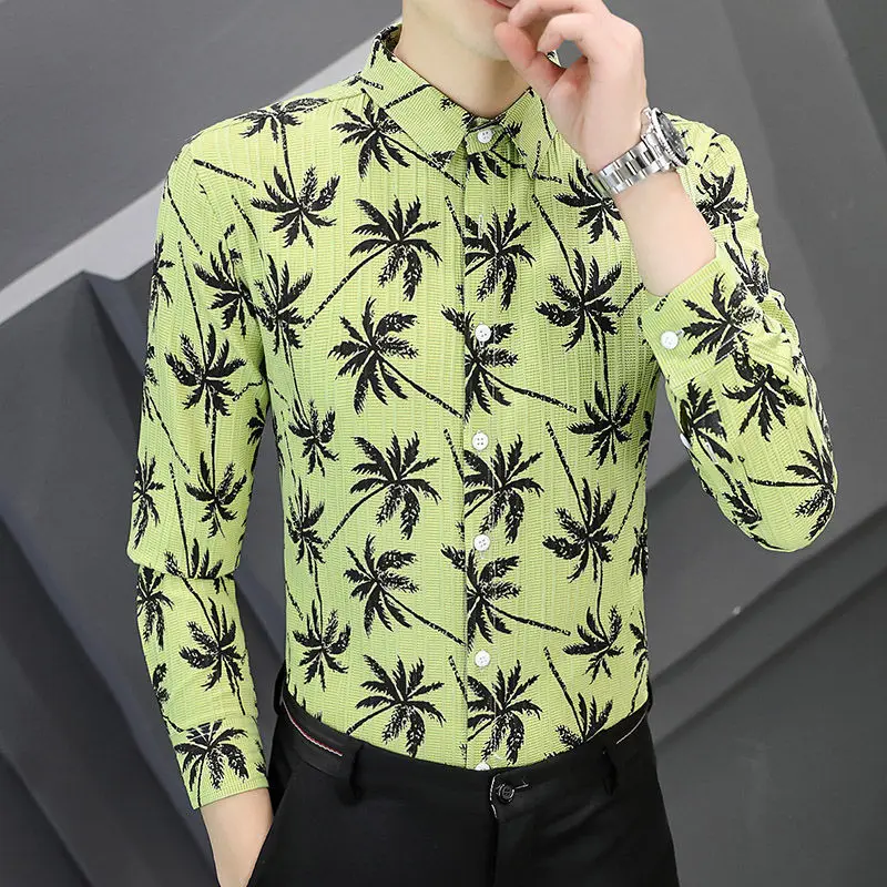 High Quality Men’s Spring&Autumn Fashion Holiday Version Long Sleeve Printing Casual Shirts Slim-fit All Match Street Shirt;