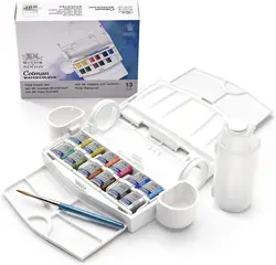 Winso&Newton Cotman Watercolor Paint Set Field Portable Travel Set 12 Color Half Pan Painting Brush Watercolor Palette Bottle