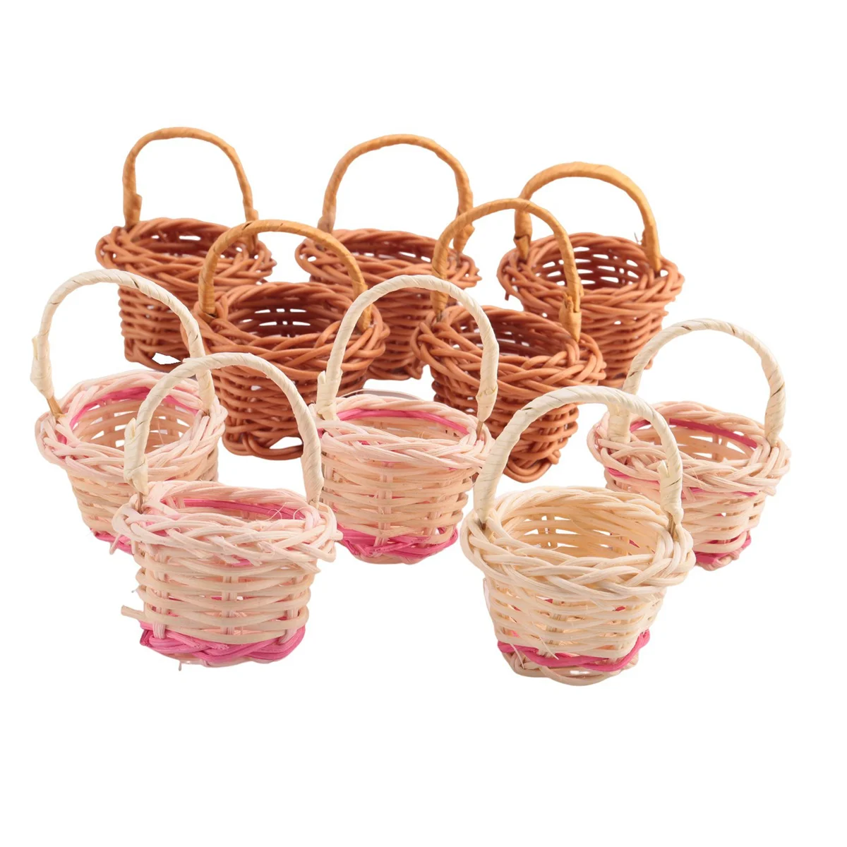 10Pcs Basket Mini Woven Baskets with Handles Plant Pots Containers Sundries Makeup Organizer for Tiny Baskets Photo Prop