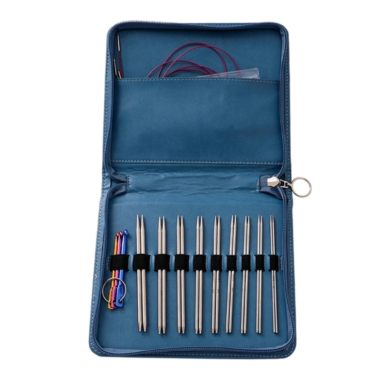 9Pairs Steel Circular Knitting Needle Crochet Hook with Zippered Case, Steel Interchangeable Knitting Needle 2.2mm-4.5mm