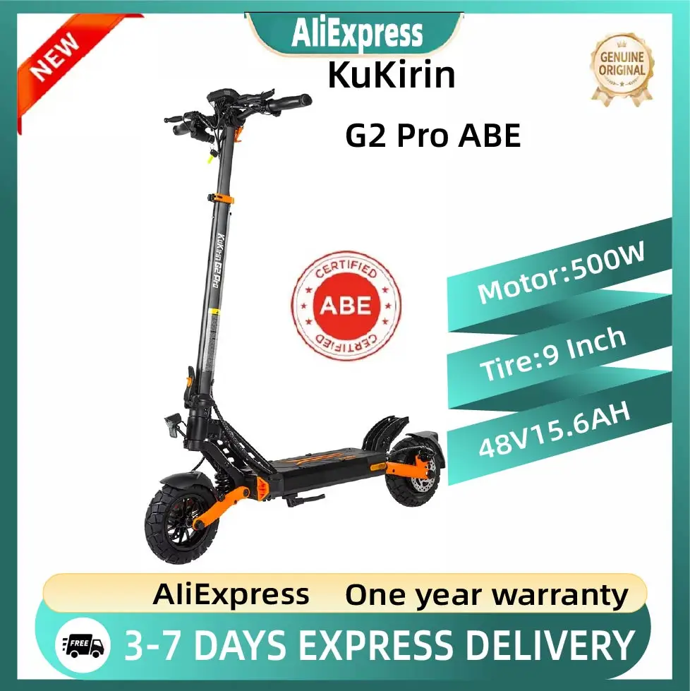 Kukirin G2 Pro ABE Erwachsenen-Elektroroller 500W Motor 9-Zoll Gummi-Vakuumreifen Allterrain-Elektroroller
