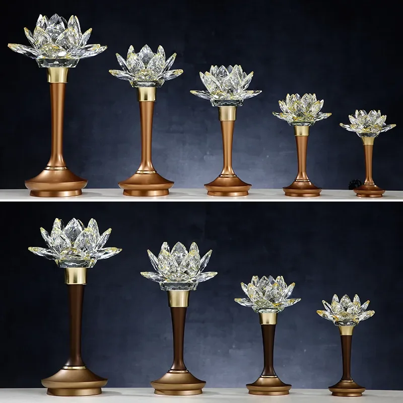 Colorful LED Crystal Lotus Lamp for Buddhist Altar Decoration Buddha Front Supply Light Pair of Everbright Lamps Direct from