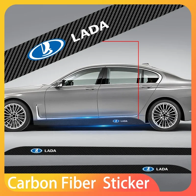 

2pcs Car Logo Carbon Fibre Side Decal Side Skirt Car Stickers For Lada VESTA Niva Kalina Priora Granta Largus Accessories