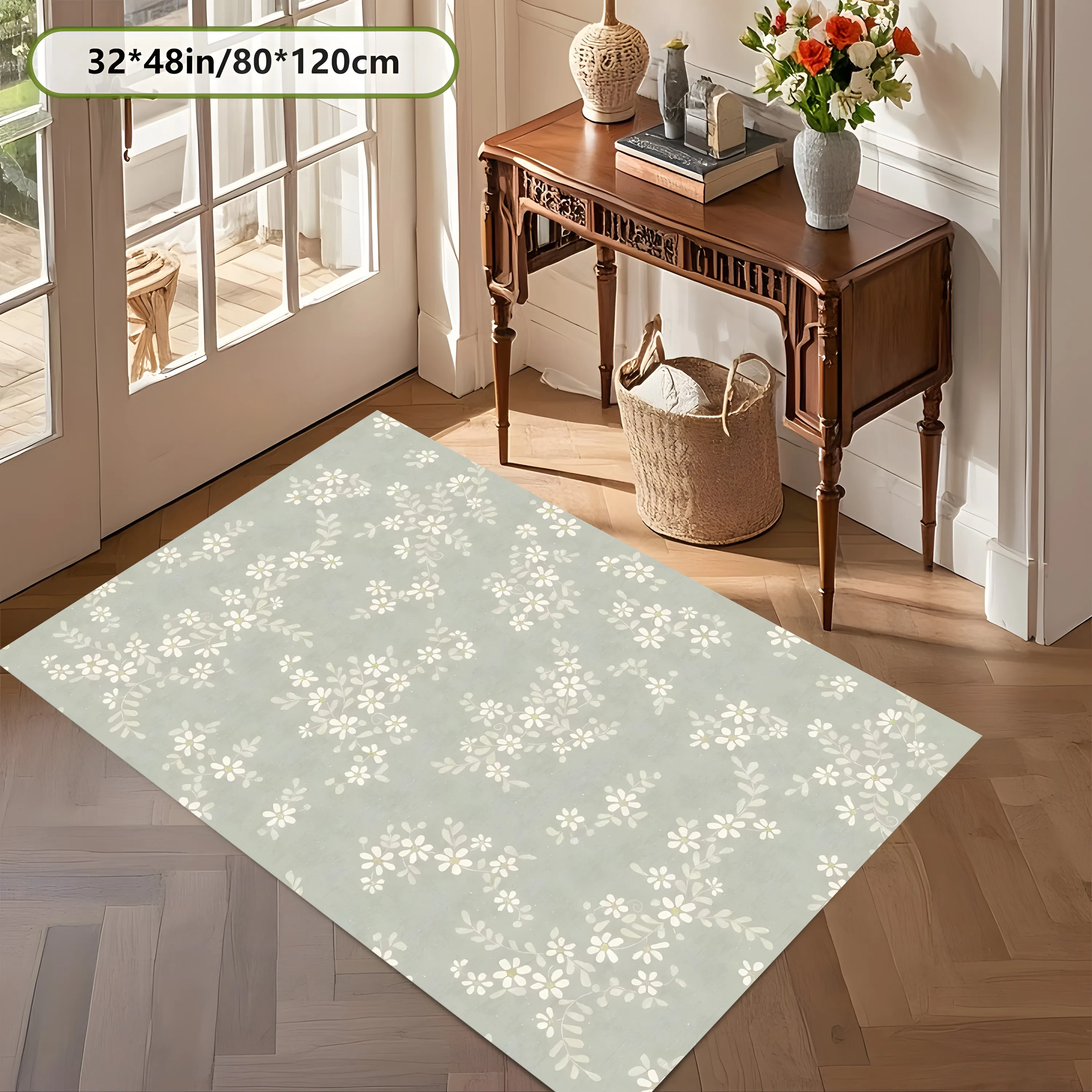 2D Carpet with Small Floral Pattern in Milk White Color in a Fresh Gentle Style for Living Room and Bedroom