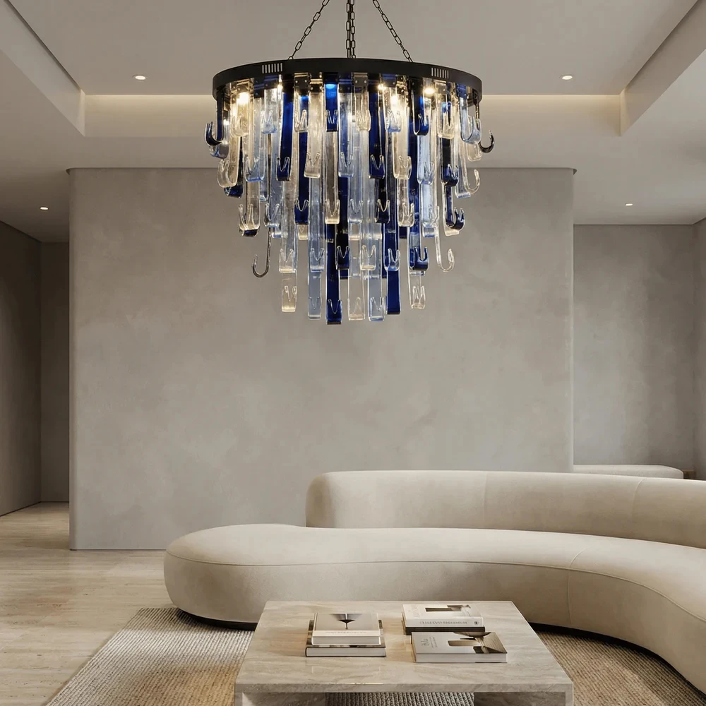 REVEN Customizable Luxury Chandelier Designer Modern Luster Waterfall Glass Pendant Light Adjustable Height for Hotel Lobby