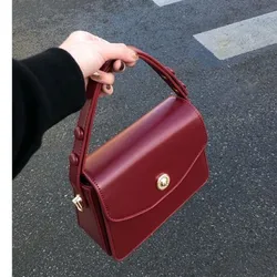 JIAERDI Vintage Red Square Bag Women New Retro Handle Pu Leather Solid Messenger Bag Purse Female Harajuku Aesthetic Bolso Mujer