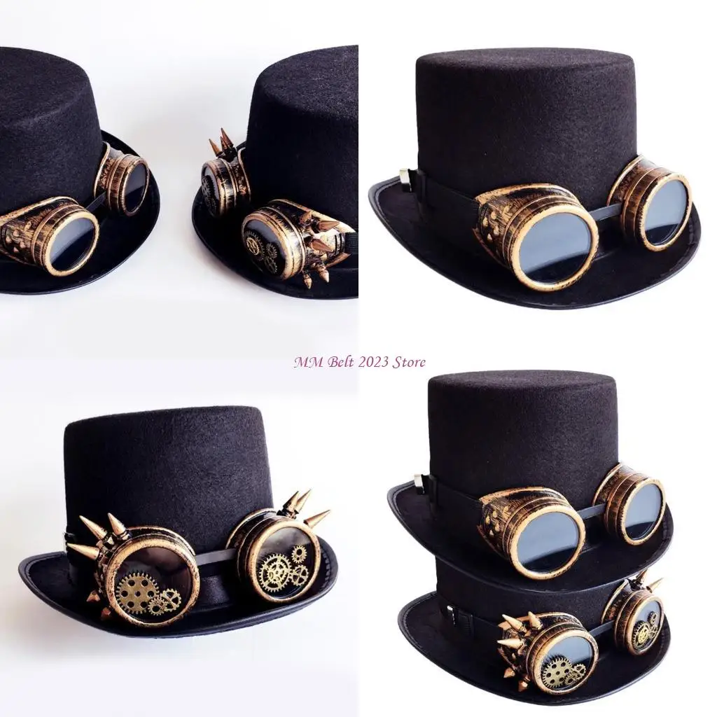 49ME قبعة Steampunk رائعة مع نظارات تروس قبعة بانك لزي كرنفال Steampunk P #1