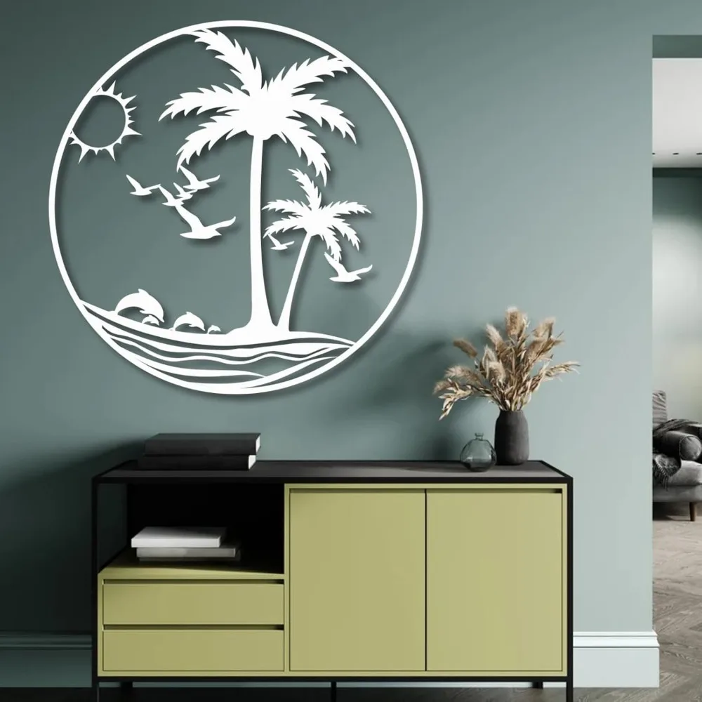 Palm Tree Outdoor Wall Art,Tropical Palm Tree Wall Decorations for Living Room,Outdoor Wall Decorations for House