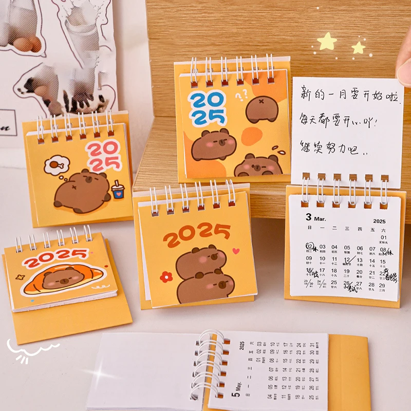 Mini Calendario de escritorio de dibujos animados creativo, lindo Capybara, calendario de bolsillo portátil, gestión de tiempo, horario, decoración de escritorio, regalos