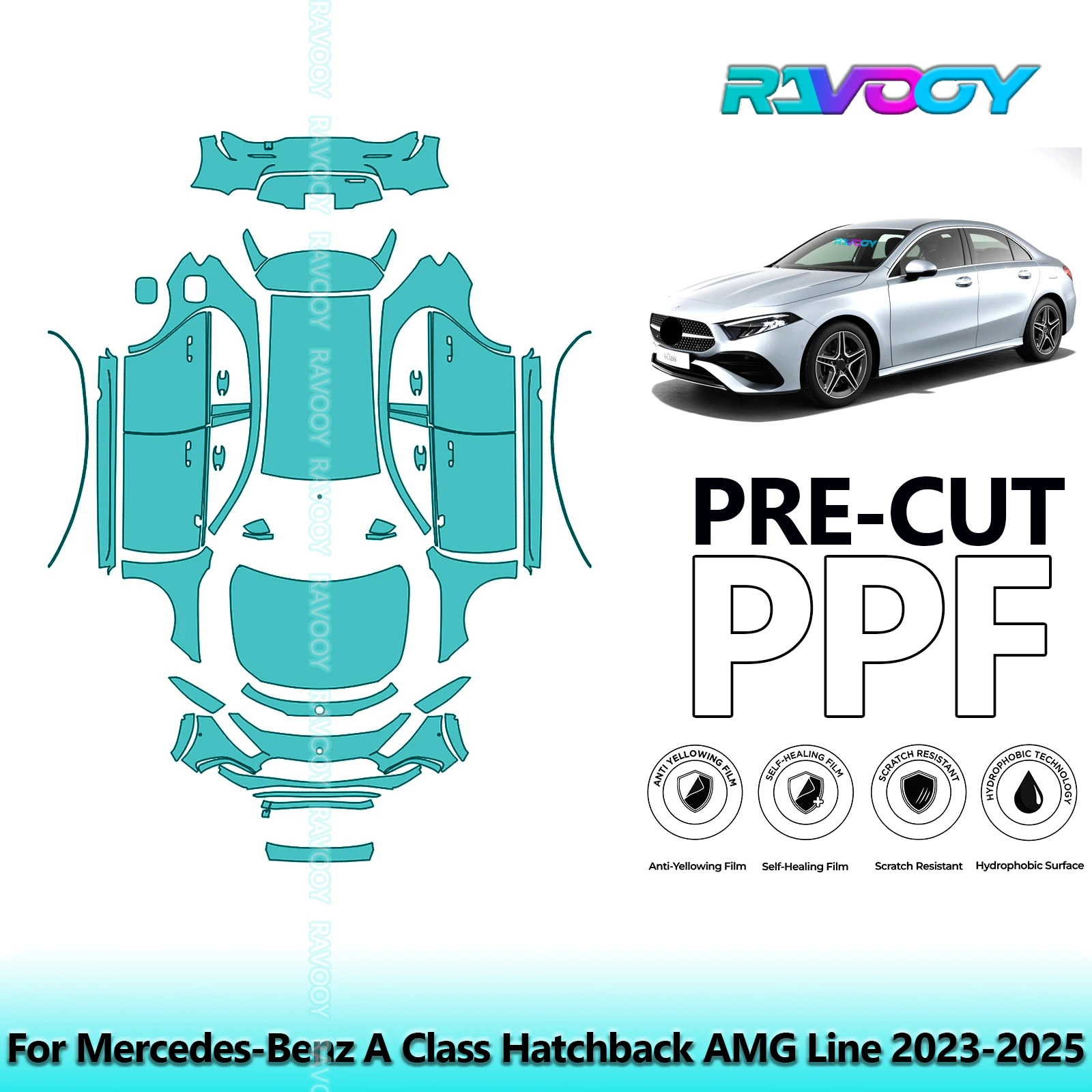 

Полный автомобильный прозрачный бюстгальтер, предварительно вырезанная защитная пленка для краски PPF для Mercedes-Benz A Class Hatchback AMG Line 2023-2025