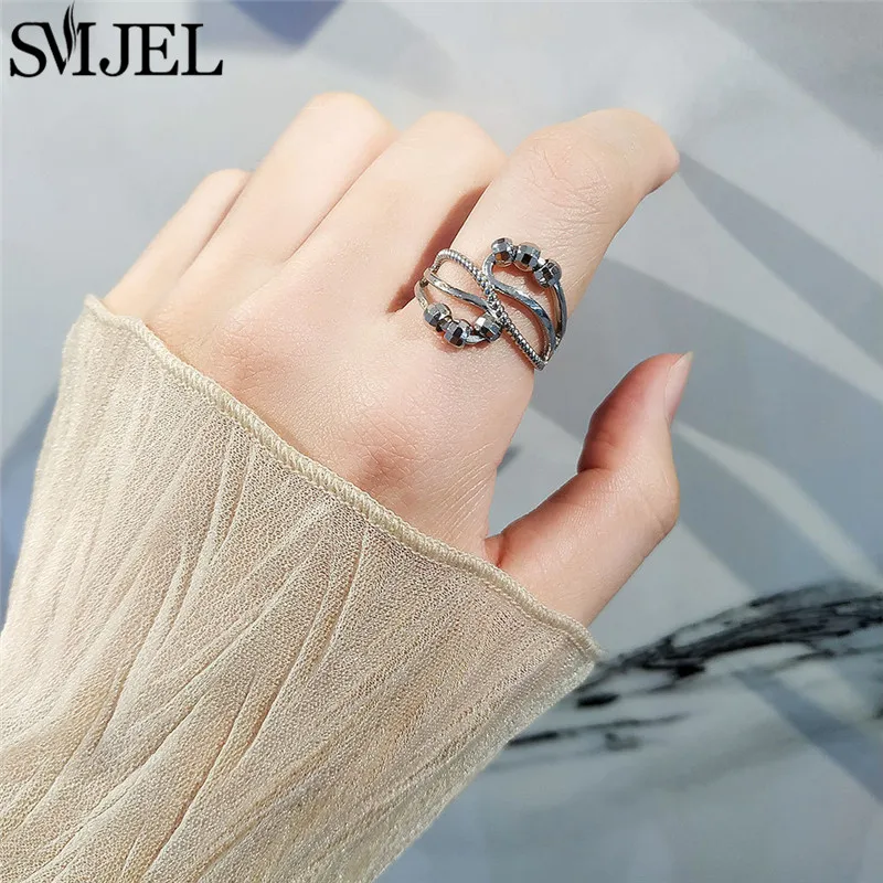 Simple Metal Beads Anxiety Ring Stress Relief Fidget Rings for Women Men Rotate Freely Antistress Spiral Rotate Jewlery