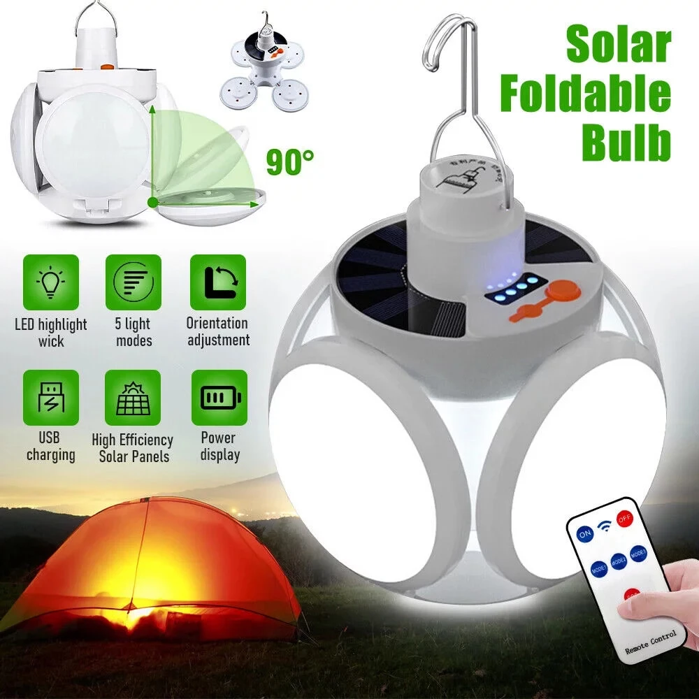 

Solar Energy Camping Lamp 5 Modes SOS Waterproof USB Rechargeable LED Remote Control Foldable Lantern Portable Emergency Lamp