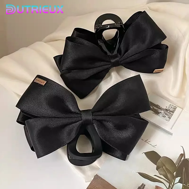 

14cm Black Bow Hair Clips For Women Hairpin Matte Claw Clip Hair Accessories Large Size Girls Headwear