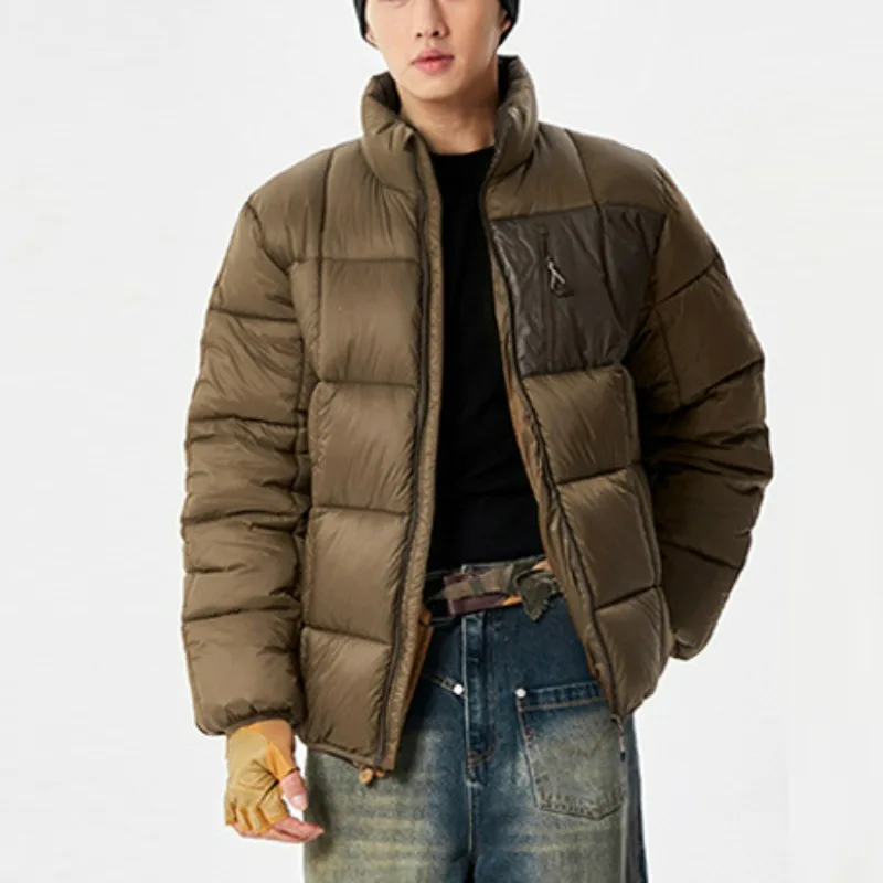 KIDWHXR Man Winter Parkas Jacket American Patchwork Male Thicken Coat Loose Outdoor Sport Casual Long Sleeve Male Outerwear