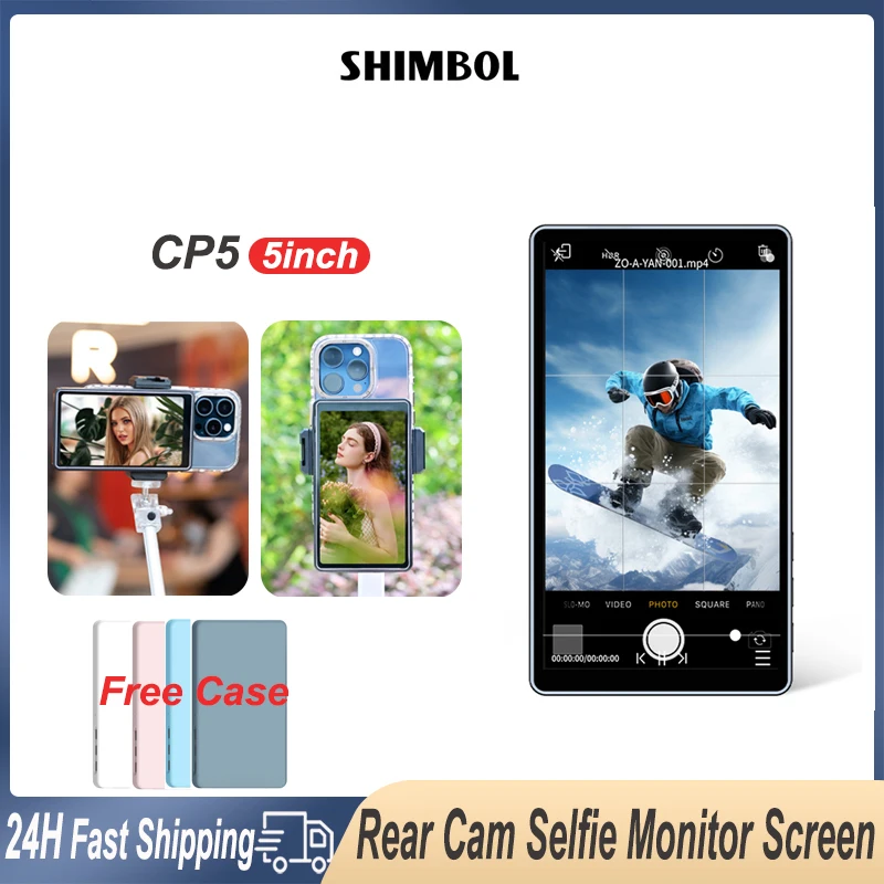 SHIMBOL CP5 5 "FHD شاشة لمس كاميرا خلفية شاشة سيلفي لهاتف آيفون 15 16 سامسونج هاتف مدونة فيديو جيب مباشر شاشة ثانية