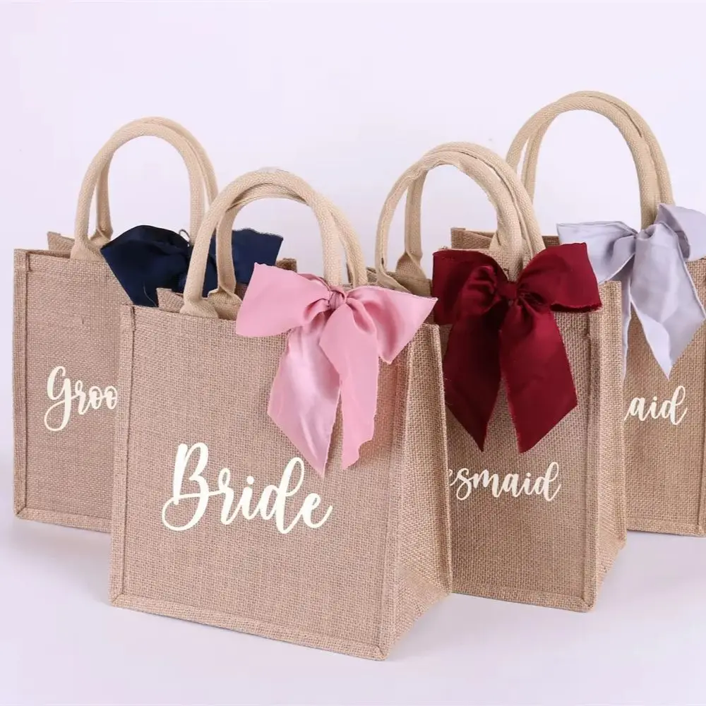 

Set of 5-10, Burlap Tote Bags Personalized Bridesmaid Gift Bag Custom Name Bachelorette Party Beach Jute Bag Mother of Bride Wed