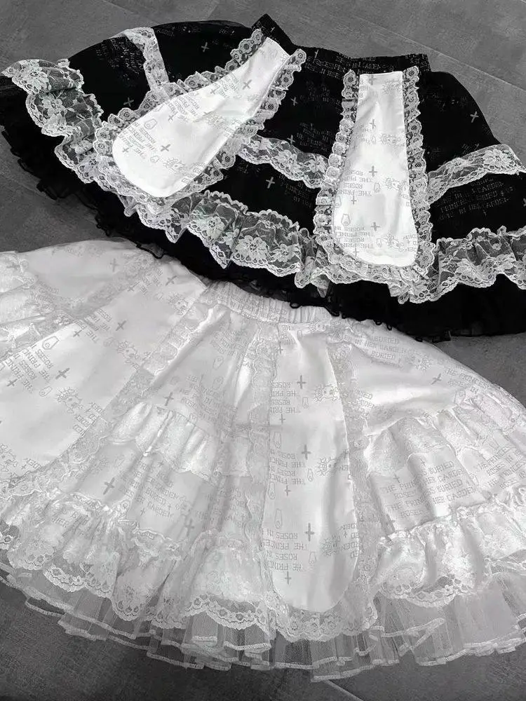 

Субкультура, оригинальное черно-белое пышное платье с заячьими ушками, милое кружевное универсальное платье для девочек