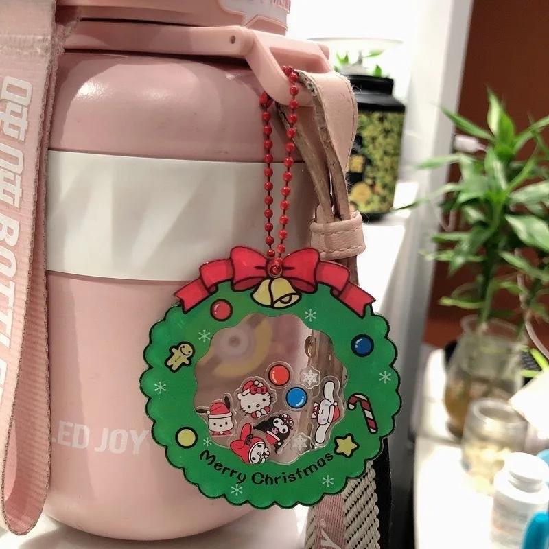 New Christmas Sanrio Rocker Keychain Cute Cartoon Christmas Tree Decoration Transparent Acrylic Bag Pendant for Couples Gifts