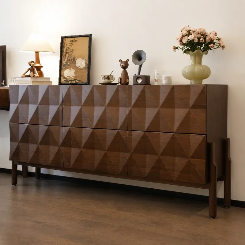 Black Walnut Diamond Six Bucket Cabinet Side Locker Modern Pure Wood Drawer Storage for Living Room Bedroom Furniture