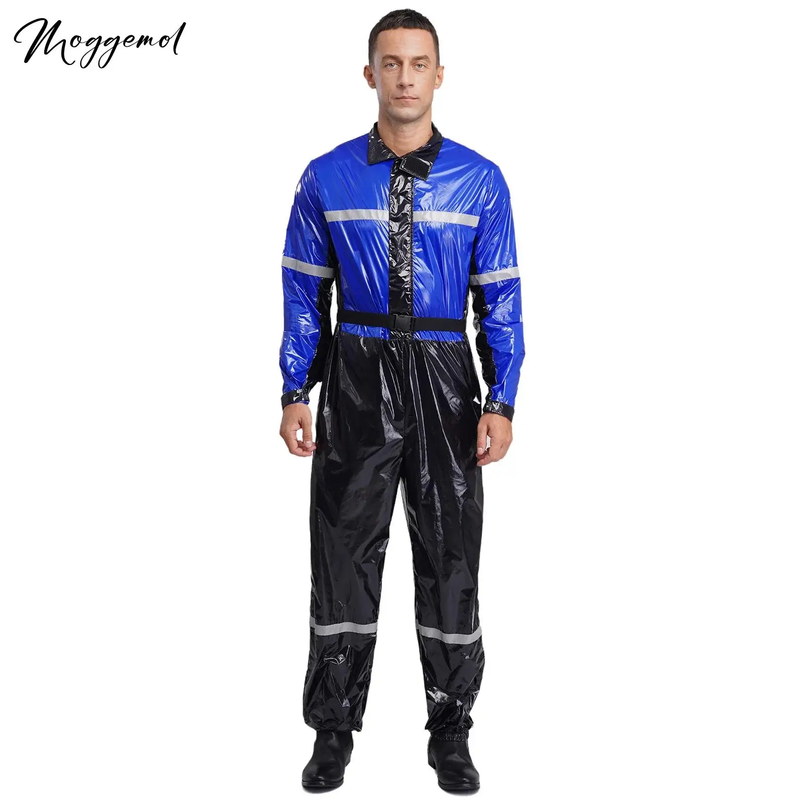 

Мужской цельный комбинезон со светоотражающими полосками, водостойкий комбинезон, боди, спецодежда, воротник-стойка, длинные рукава, комбинезон на молнии спереди