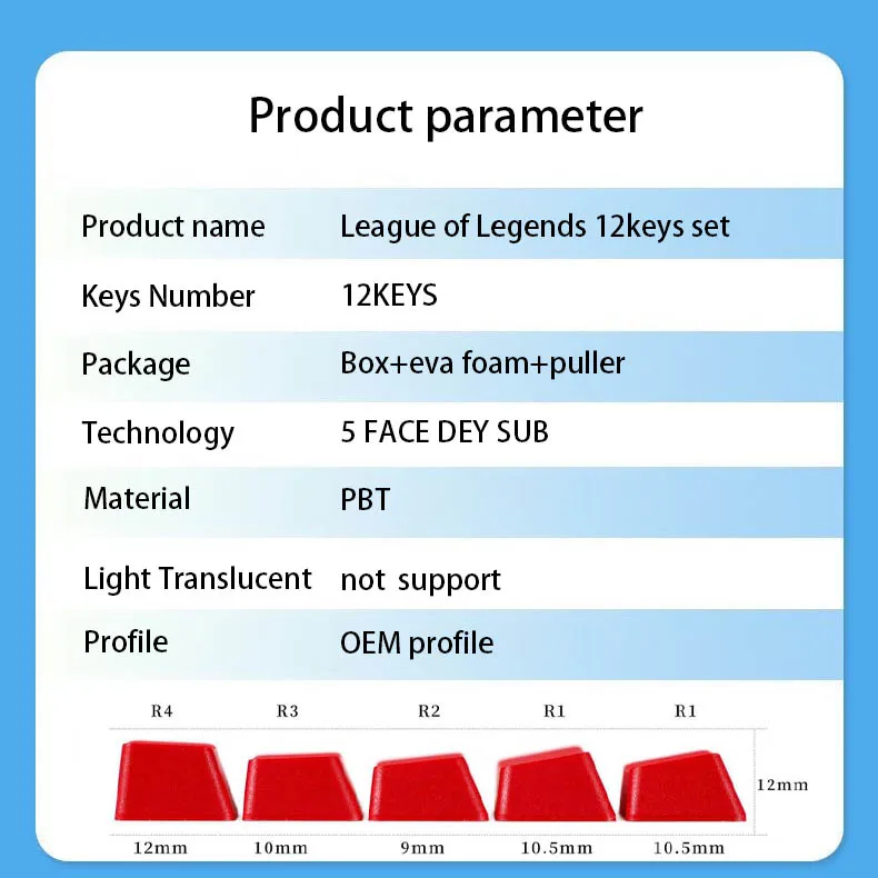 Klawisze Briar Klawisze League of Legends Klawisze do gier Profil OEM 12 klawiszy Klawisze PBT z barwnikiem