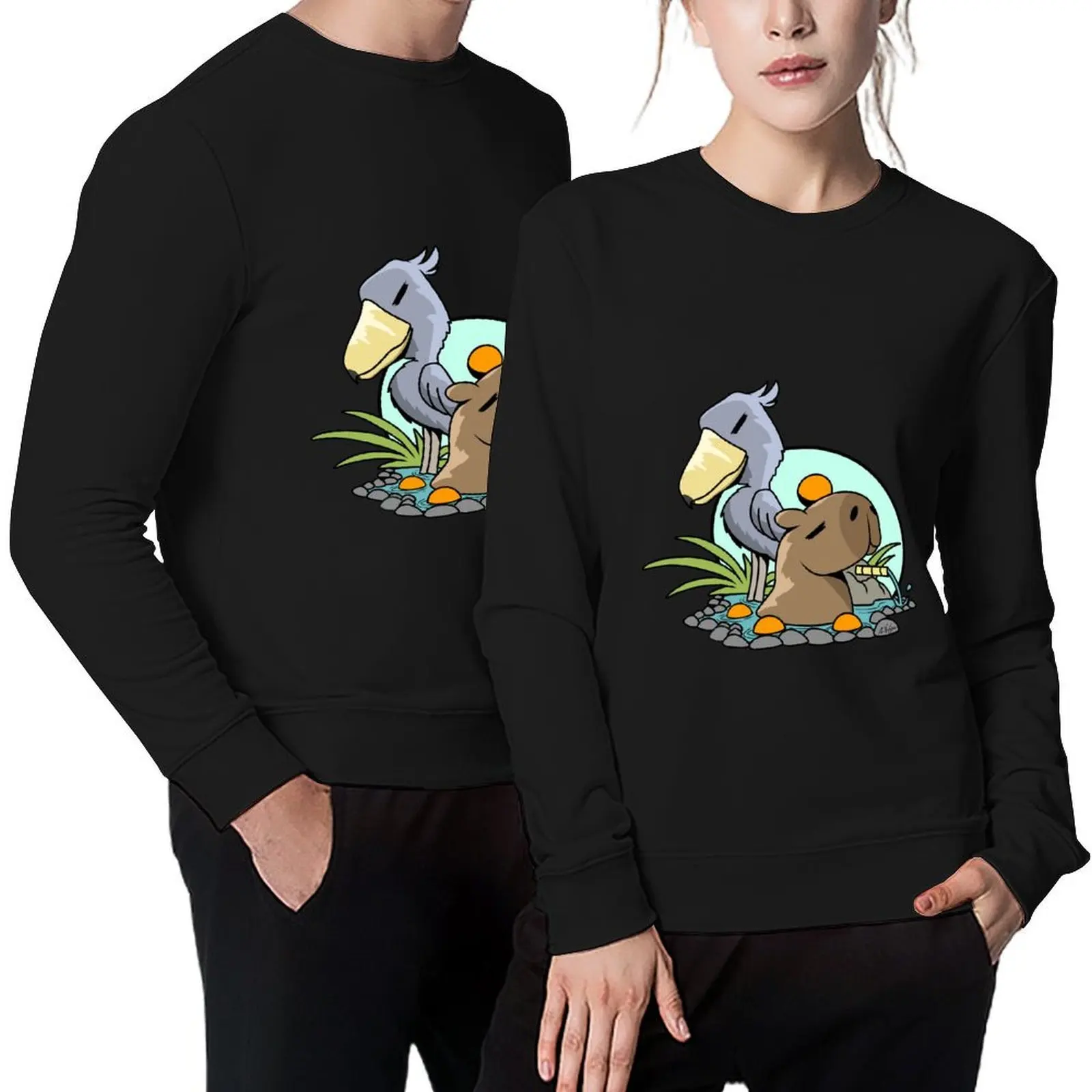 

Shoebill Stork and Capybara Onsen Pullover blouse japanese style korean style clothes mens clothes sweatshirts