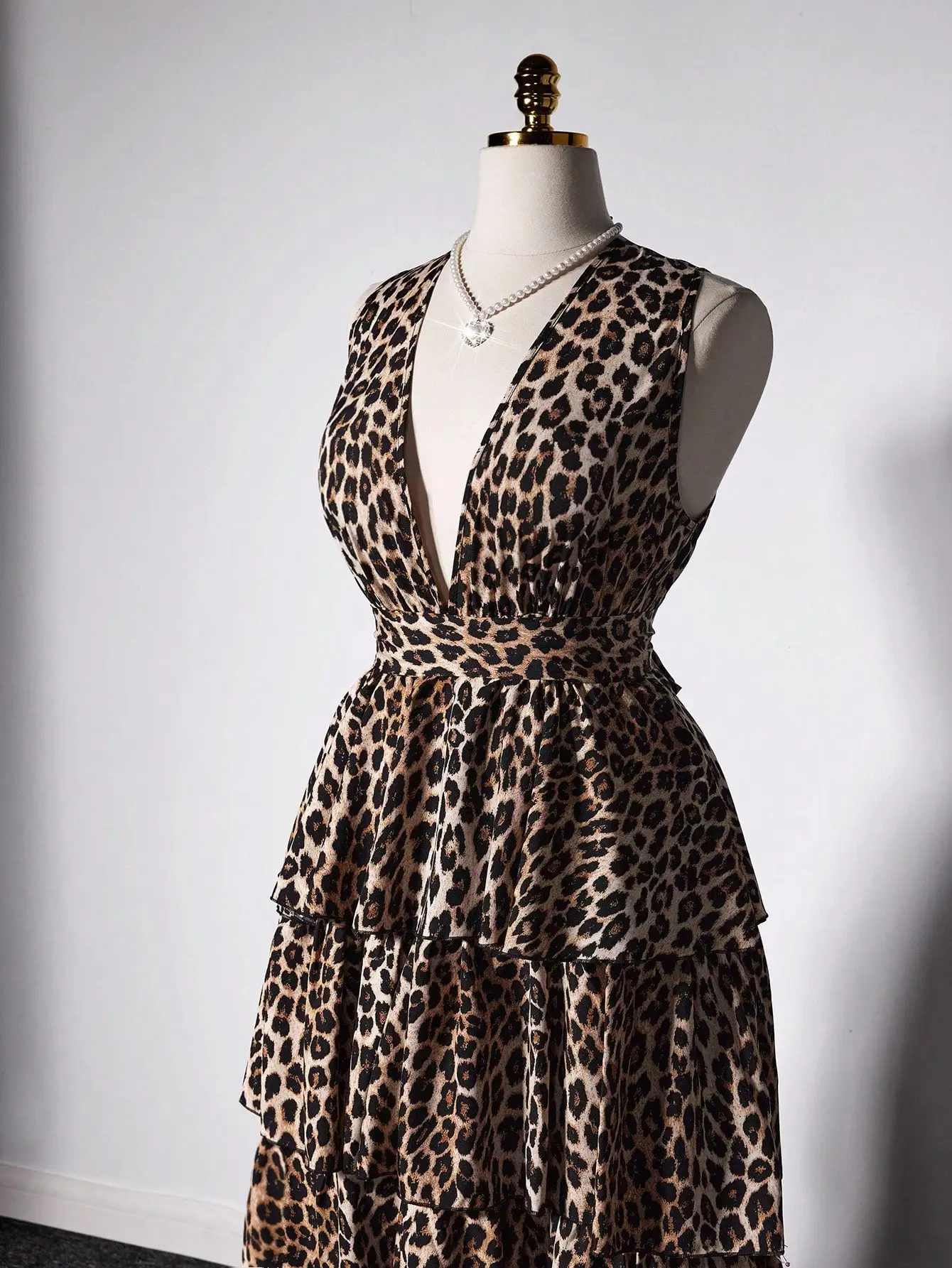 Sleeveless Leopard Print Ruffle Hem Maxi Dress For Women Elegant Sexy Summer