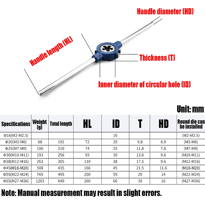 1PCS M3-M36 Round Die Wrench Adjustable Manual Die Wrench Holder Circular Die Handle Hand Tool For Dies Threading Tools