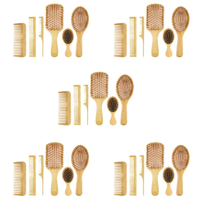 

30PC Wood Comb Healthy Paddle Cushion Hair Loss Massage Brush Hairbrush Comb Scalp Hair Care Healthy Bamboo Comb