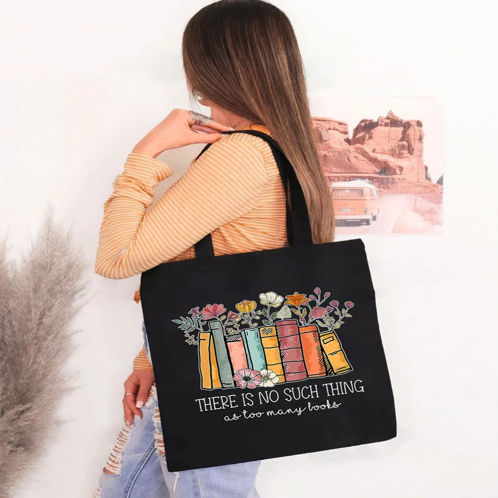 

Retro Book Tote Bag There Is No Such Thing As Too Many Books Unique Floral Canvas Shoulder Bag Daily Use Gift for Reader Teacher