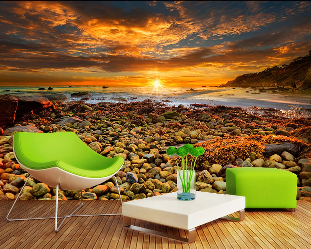 

beibehang Custom modern new bedroom mood pebble beach coast TV background wallpaper papel de parede 3d papier peint