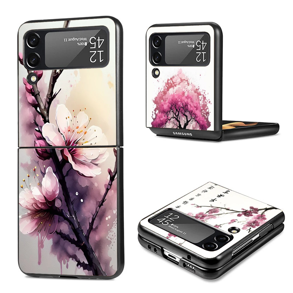 Cherry Blossom Tree Hard PC Phone Case For Samsung Galaxy Z Flip6 Flip5 Flip4 Black Cover Z Flip 6 5 4 3 5G Shockproof Case Capa