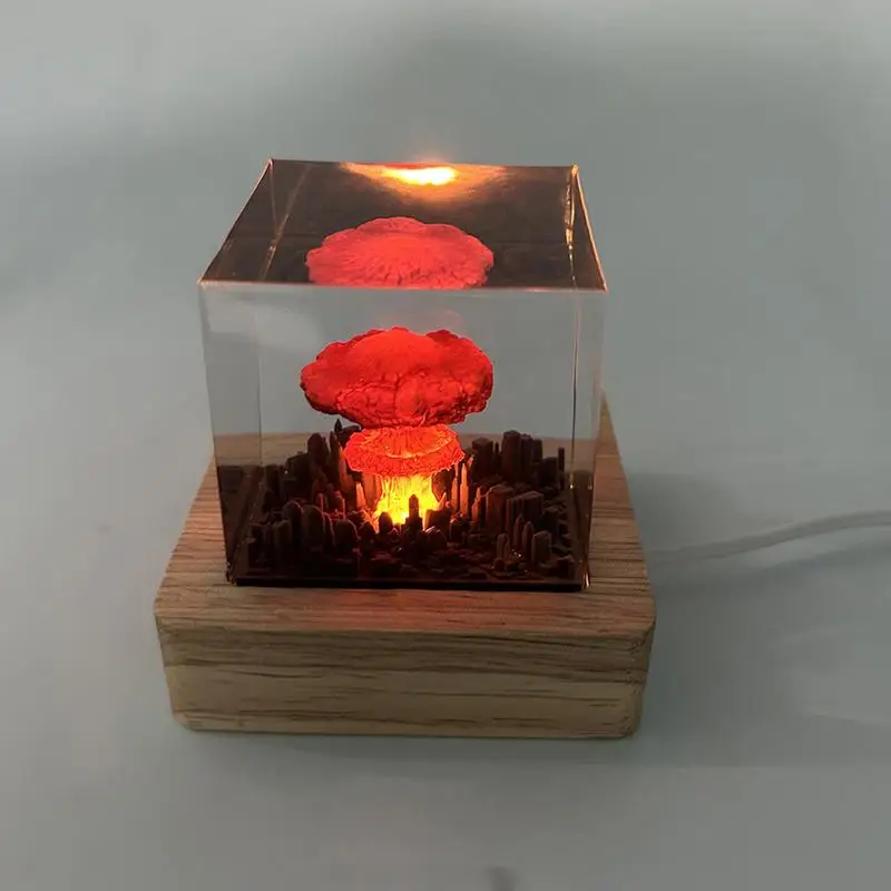 Creative Nuclear Explosions Mushroom Cloud Lamp USB Atomic Bomb Resin Night Light Home Decoration Christmas Gifts Table Lamp