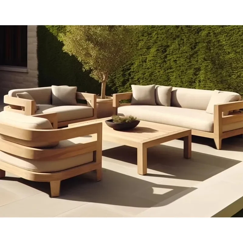 High End Waterproof Outdoor Furniture Fabric Garden Patio Furniture Teak Hotel Sofa Set