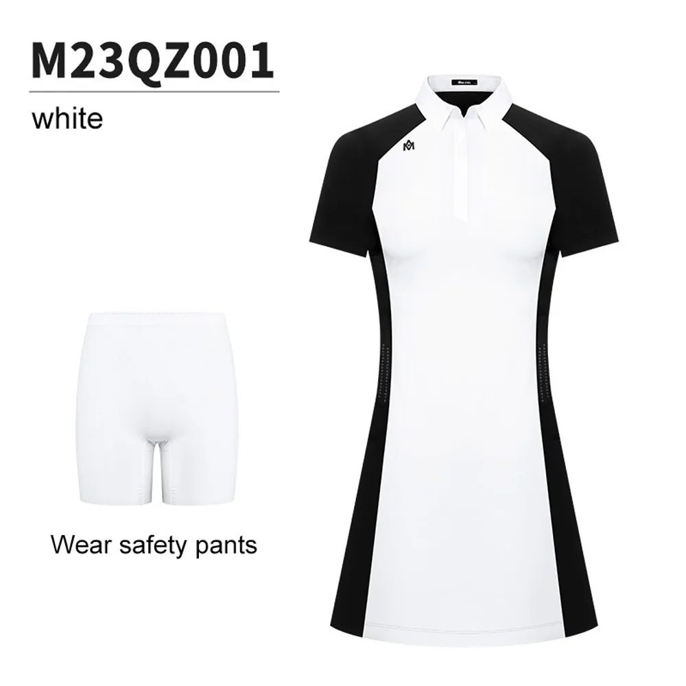 

PGM Short Sleeve Golf Dress Lady High Elasticity Slim Polo Dress Women High Waist Tennis Skirts with Safety Pant Golf Sportswear