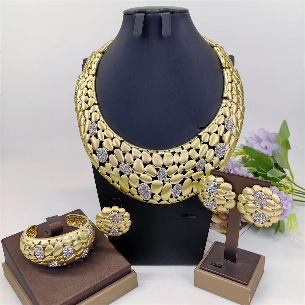 

STAR Luxury 18K Gold Plated Jewelry Sets Italy Dubai Necklace Earrings Bracelet Ring for Women Wedding Party Gift