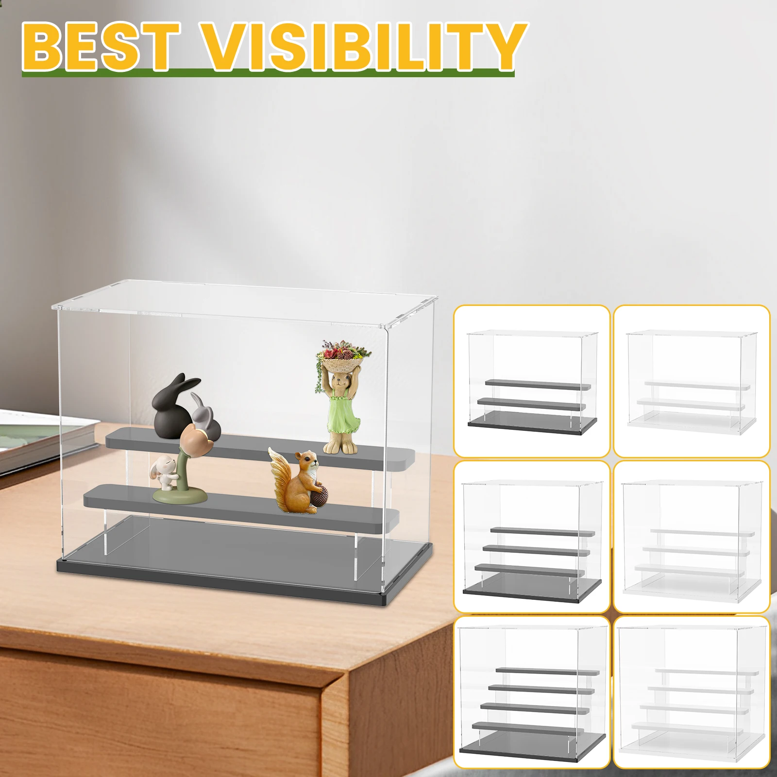 

Прозрачная акриловая витрина с самособранной лестницей внутри пылезащитной защитной витрины для коллекции игрушек ручной работы