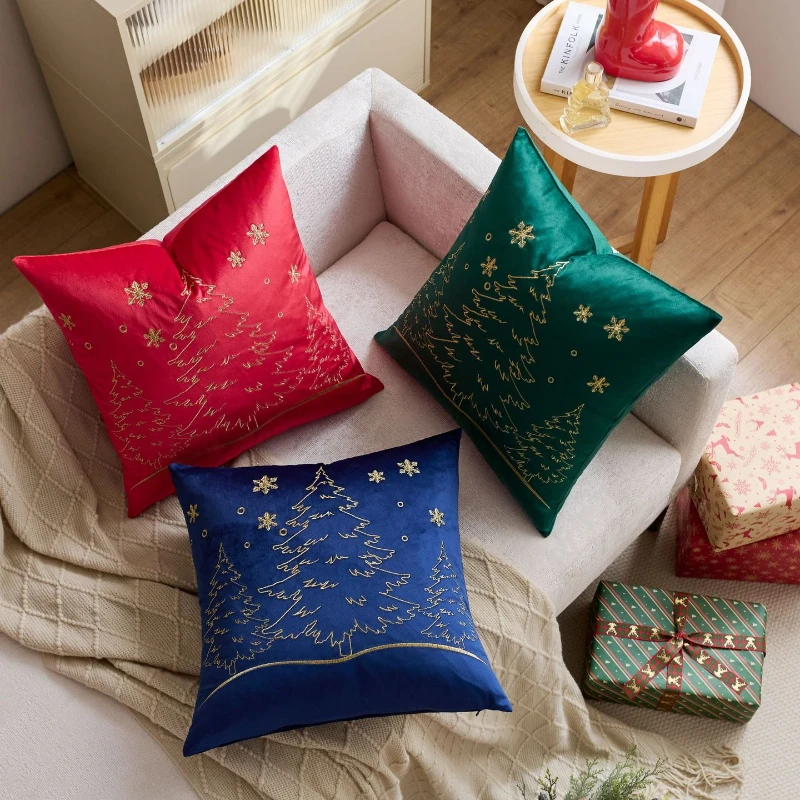 

2-piece Gold Silver Christmas Tree Embroidered Cushion Cover 45*45cm Modern Velvet Festival Pillow Covers Decorative Home Decor