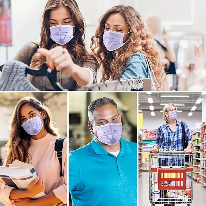 Nilai Luar Biasa! Masker Sekali Pakai Ungu - 3 Lapisan yang Bernapas dan Nyaman, Tali Telinga yang Dapat Disesuaikan dan Bantalan Hidung yang Pas - 200/100/50/10 Buah, Murah untuk Penggunaan di Rumah, Dapat Dibeli dalam Jumlah Besar, Sempurna untuk Aktivitas Luar Ruangan, Rumah, Perjalanan, Kantor, Sekolah, Uniseks
